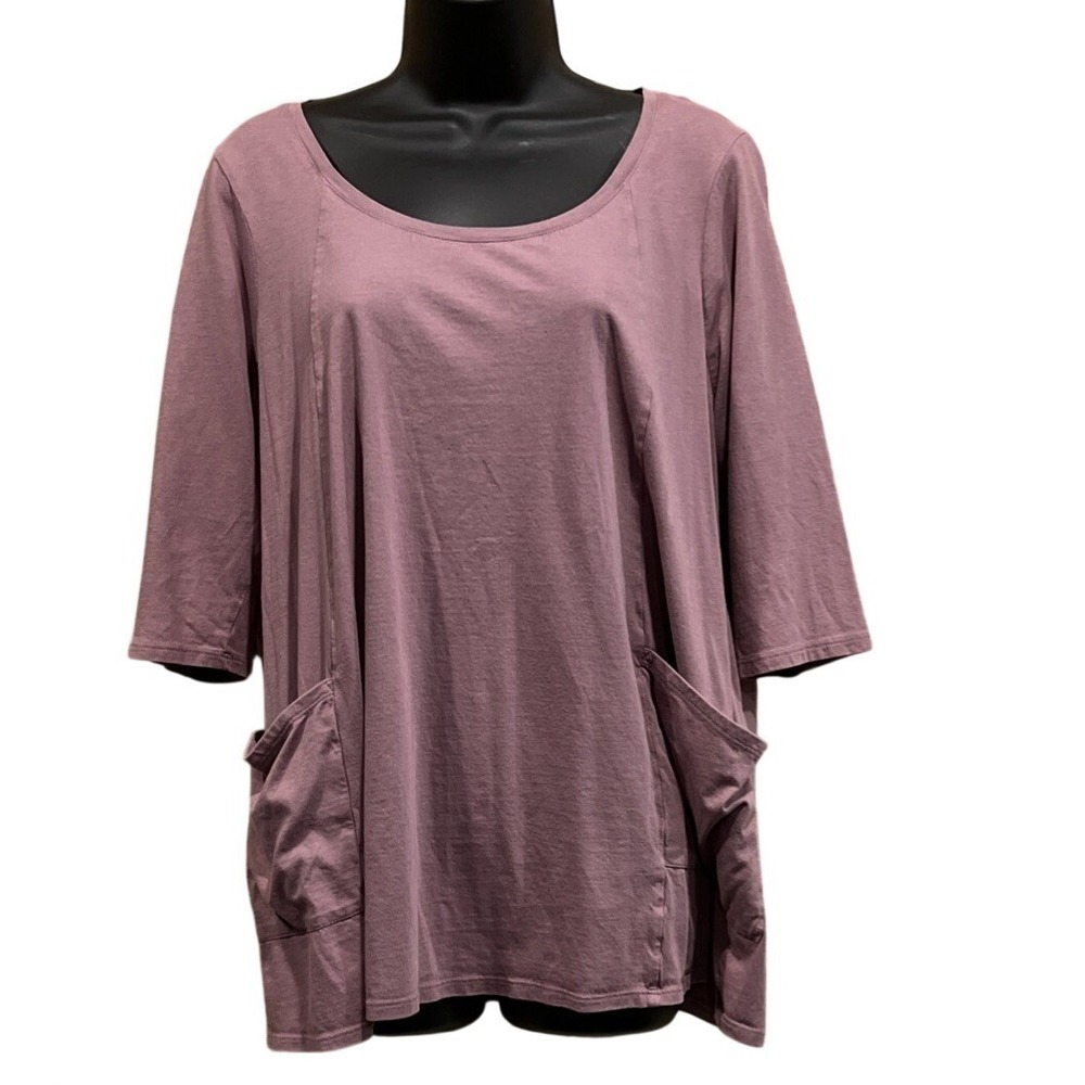 Pure J. Jill Cotton Tunic Size L Petite Mauve Two-Pocket Lagenlook Minimalist